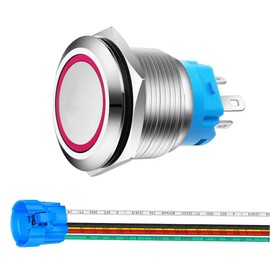 Gebildet 0.87 inch/22 mm Momentary Push Button Stainless Steel Button 12V-24V 5A LED 1NO1NC SPDT On/Off Waterproof with Cable Socket Plug (Red LED)