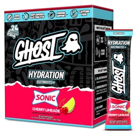 GHOST Paquetes de hidratación, Sonic Cherry Limeade, 24 sobres, polvo de electrolitos - Suplemento de bebida con magnesio, potasio, calcio y vitamina C - Vegano