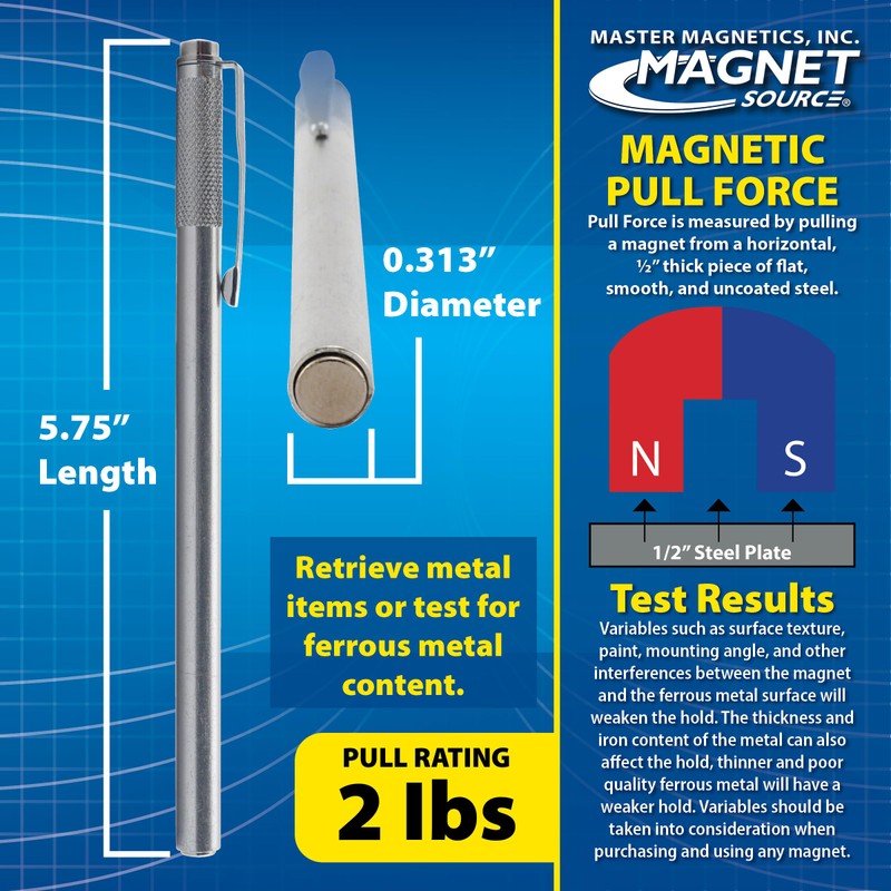 Master Magnetics Neodymium Magnetic Pick-Up Tool with Pocket Clip -