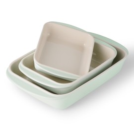 Tramontina Mae 3-Piece Ceramic Porcelain Baking Pans Set, Non Stick Casserole Dishes for Oven, Rectangular Bakeware for Lasagna, Cakes and Loafs (Mint)