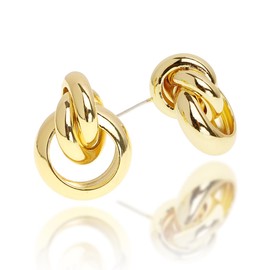 JeanBeau Gold Statement Geometric Dangle Earrings for Women Girls Chunky Trendy Lightweight Hollow Long Twisted Link Drop Earring Dupes Fashion Jewelry Gift