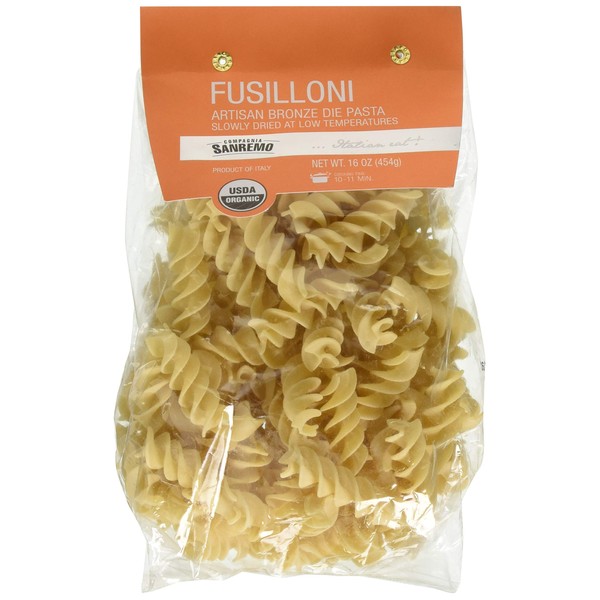 Compagnia Sanremo Pasta Sanremo Italian Organic Fusilloni Pasta - 100% Durum Wheat Semolina Fusilloni - 16 Oz (Pack Of 4) - Product Of Italy