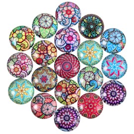 JOVITEC 12 mm Mixed Color Flower Pattern Mosaic Printed Glass Half Round Crafts Glass Mosaic for Jewelry Making(200)