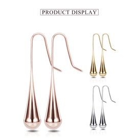 INRENG Stainless Steel Puffed Teardrop Dangle Earrings Simplify Thread Drop Earrings for Women Girls, Black