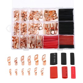 HZ-MONSTAR 240Pcs Copper Wire Lugs with Heat Shrink Set AWG 2 4 6 8 10 12 Ring Lug Connectors, Battery Cable Lugs, 110Pcs Ring Terminal Connectors with 130Pcs Heat Shrink Tubing Assortment Kit