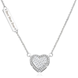 Mayfaith Fashion Ladies Carved Best Mom Ever Sparkling Zircon Love Heart Necklace, The Most Precious Gift for Dear Sisters and Mothers