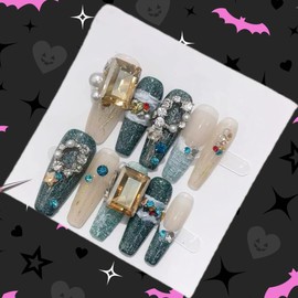 WhyNotNailIt Christmas Sparkle Press-On Nails | 10-Pc Set | Red & Green Glitter with Festive 3D Art