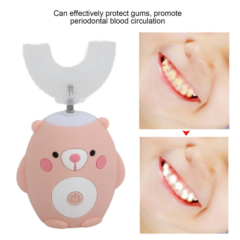Cute Cartoon Bear Pattern U Shaped Automatic Toothbrush Electric Children