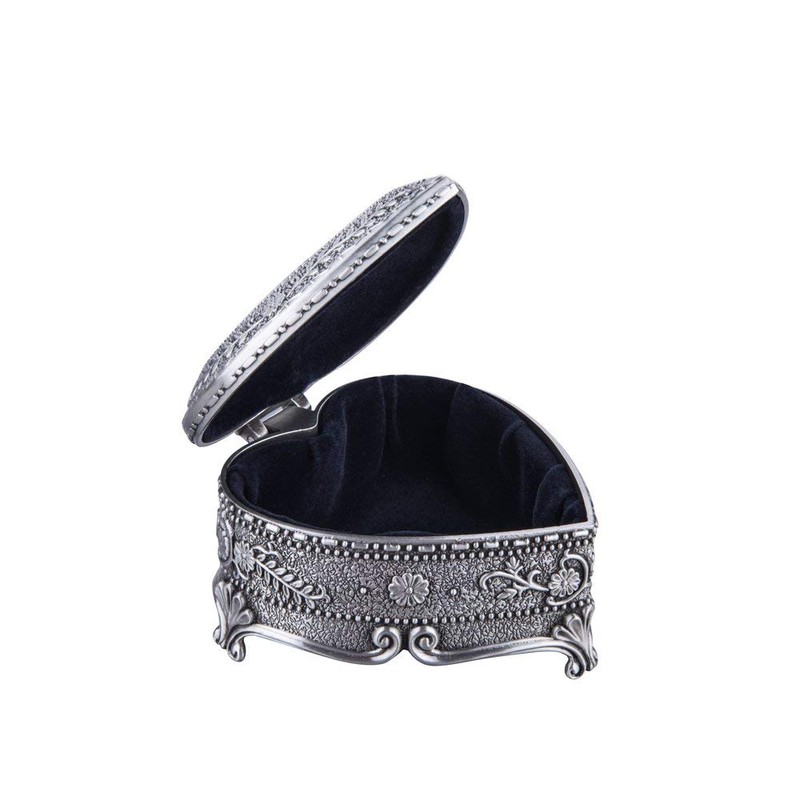 Feyarl Vintage Jewelry Box Heart Shape Engraved Trinket Box Ring