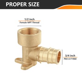 2-Pack HeSun PEX-A Fitting, 1/2" Female NPT Thread x 3/4" Pex-A Expansion Drop Ear Elbow, ASTM F1960(PEX1960086)