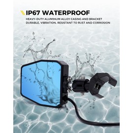 Xprite UTV Side View Mirrors,Heavy Aluminum w/LED Spot Lights UTV Rearview Mirrors Compatible with Pro-Fit Polaris Ranger General Can-Am Defender Maverick Trail Kawasaki Commander Clear Lens