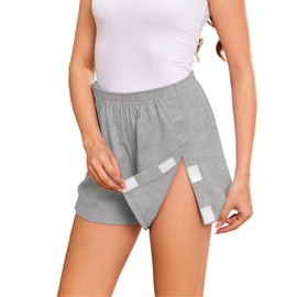 Deyeek Women's Tear Away Shorts Side Split Open Cotton Leg Breakaway Post Surgery Recovery Bottoms Light Gray