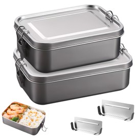 LEKEFETO Set of 2 Stainless Steel Lunch Boxes with Divider | 850 ml + 1400 ml Leak-proof Lunch Box | Dishwasher Safe & Stackable | 304 Food Box for Work and Outdoor Use