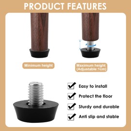 QarulG 10 PCS M8 x 10 x 22mm Furniture Glide Leveling Feet Adjustable Leveler Floor Protector for Table Heavy Duty Furniture Leveling Feet Screw for Table Chair Stool Furnitures Legs Cabinets