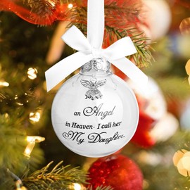 Christmas Memorial Feather Ball - I Have an Angel in Heaven I Call Her/Him Mom/Dad/Husband/Son//Brother/Sister Loss of Loved One Hanging Pendant Xmas Tree Décor Sympathy Gift