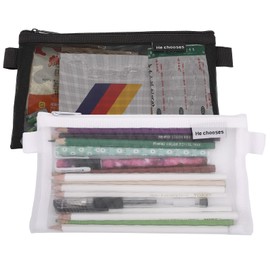 TIESOME 2-Piece Pencil Case Set, Clear Exam Pencil Pouch, Mesh Zipper Pen Pouch, Nylon Pencil Tray, Cosmetic Bag for Women, Portable Office Bag for Students and Adults, Black+white, Pencil case