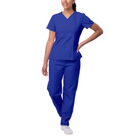 Sivvan Scrubs for Women - Mock Wrap & Cargo Pants Scrub Set - S8401 - Royal Blue - XL