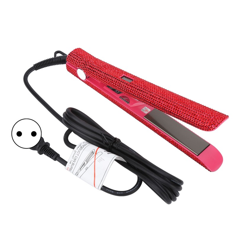 Professional Red Hair Straightener Titanium Curler Straightening Curling Rhinestone Flat