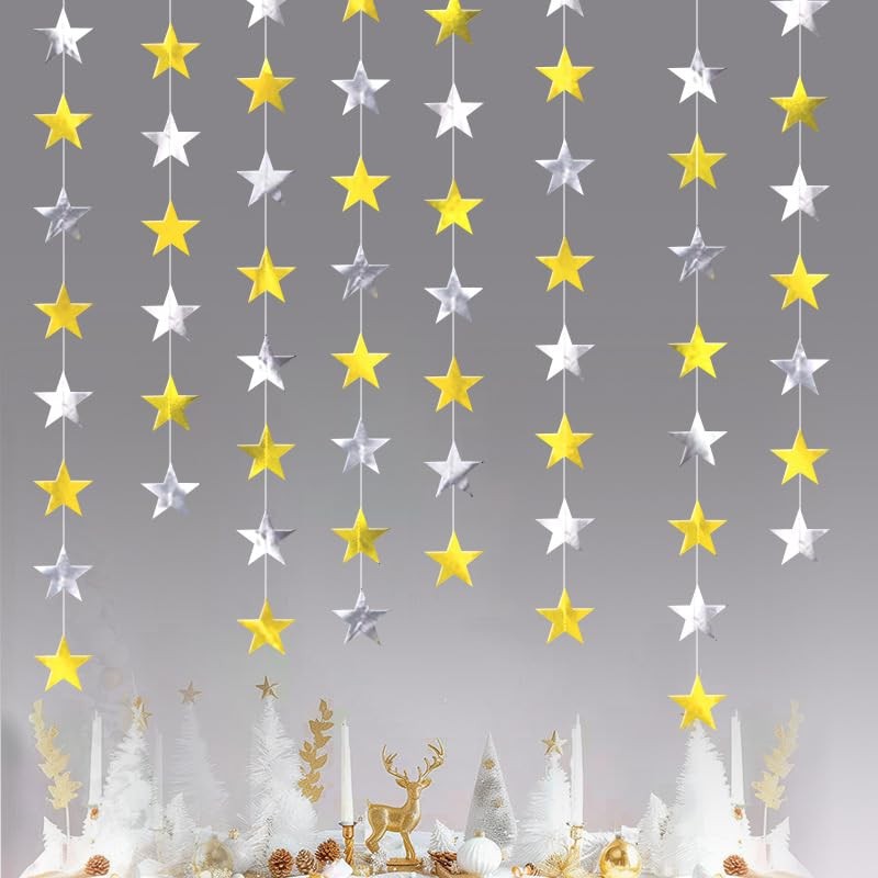 BetterJonny スターガーランドデコレーション キラキラスターガーランドバナー 52フィート 星 ハンギングストリーマー きらめく背景 両面吊り下げデコレーション パーティー 誕生日
