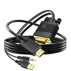 Kirzi VGA (Sources) to HDMI(Display) Cable 10ft with Audio, VGA to HDMI Adapter Cable Compatible Well Witch Computer/Projector/Laptop to Monitor/TV, VGA Male to HDMI Male Converter Cord for Desktop