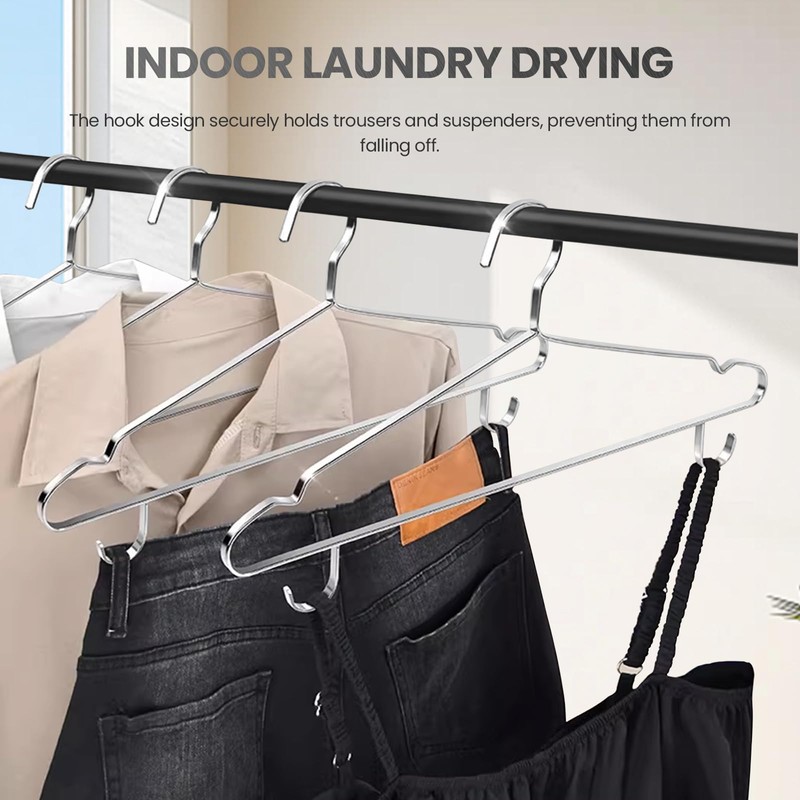 Jiang&Rong 20 Pack Stainless Steel Hangers with Hook, 16.5 Inch