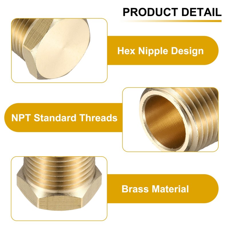sourcing map 5Pcs Brass Hex Head Plug Compression Cap Fitting