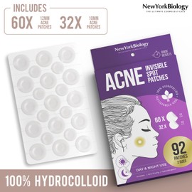 New York Biology Invisible Pimple Patches for Face – Hydrocolloid Acne Patches to Cover Pimples, Zits, Acne and Blemishes on Face and Skin – Non-Irritant & Safe for All Skin Types – 92 Count - 1 pack