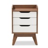 Baxton Studio Maddy Mid-Century Modern Wood 3-Drawer Storage Nightstand, White/Walnut