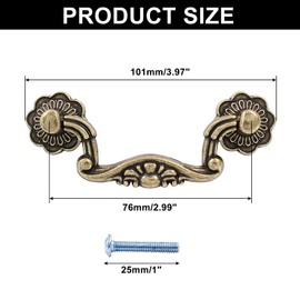 Murtenze 6PCS Antique Bronze Drop Drawer Pulls, Vintage Drop Bail Pulls Handles 3 Inch Hole Centers Bail Handle Drop Pulls for Dresser Cupboard Cabinet Woodeboxes(Total Length 3.97 Inches)