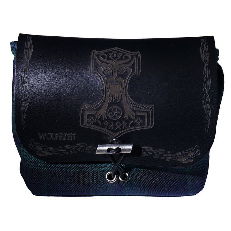 'Green Kilt Bag/Belt "Mjolnir Thor's Hammer Pendant with Black Leather
