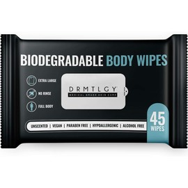 Toallitas Corporales y Faciales DRMTLGY, 45 Toallitas XL Biodegradables Sin Enjuague, Para Mujeres y Hombres, Para Camping, Deportes, Viajes y Más