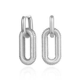 Follome Gold Paperclip Earring for Women 18K White Gold Plated Chain Link Hoop Earrings Chain Link Earrings Square Hoop Earrings Trendy Gold Jewelry Gift