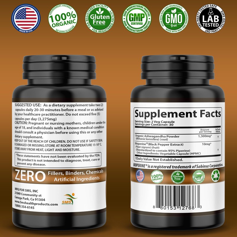 Ashwagandha Capsules with Black Pepper Extra Strength - Stress Relief