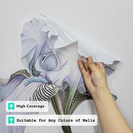 Fabric Peel and Stick Floral Wall Decal, Self-Adhesive Flowers Wallpaper, Wall Stickers for Living Room Bedroom Decor, Three Irises and Butterfly, 2 PCs