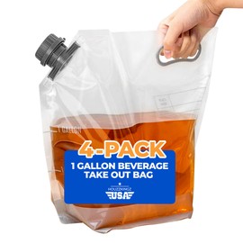 Collapsible Water Container Bottle 1 Gallon Jug – 4 Pack Water Bag Drink Pouches – Portable Empty Gallon Jugs Containers with Lids Caps - Plastic Water Tote Travel Camping & Hiking Hydration Canteens