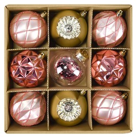 Beinhome 9pcs 8cm Christmas Baubles ornament set Christmas Tree Decorations, Large Pink and Gold Christmas Tree Baubles Shatterproof Plastic Hanging Ball Bulk for Xmas Home Party Festival Decor