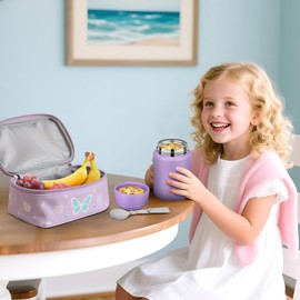 HAWEEK Soup Thermo for Hot Food Kids 16oz Insulated Food Jar Leakproof Thermo Lunch Container for Kids Wide-Mouth Stainless Steel Lunch Box for School with Handle Folding Spoon(3+)​