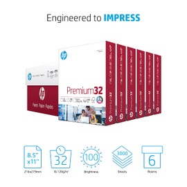 HP Printer Paper | 8.5 x 11 Paper | Premium 32 lb | 6 Pack - 3000 Sheets | 100 Bright | Made in USA - FSC Certified | 113100C