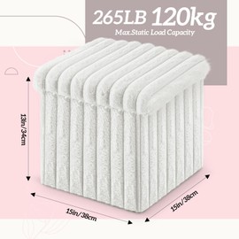 Wenqik Small Folding Square Velvet Ottoman Cube with Storage Upholstered Vanity Stool 15x15x13 Inch Multifunctional Ottomans Footrest Support 265lbs Padded Seat Chair for Living Room Bedroom(White)