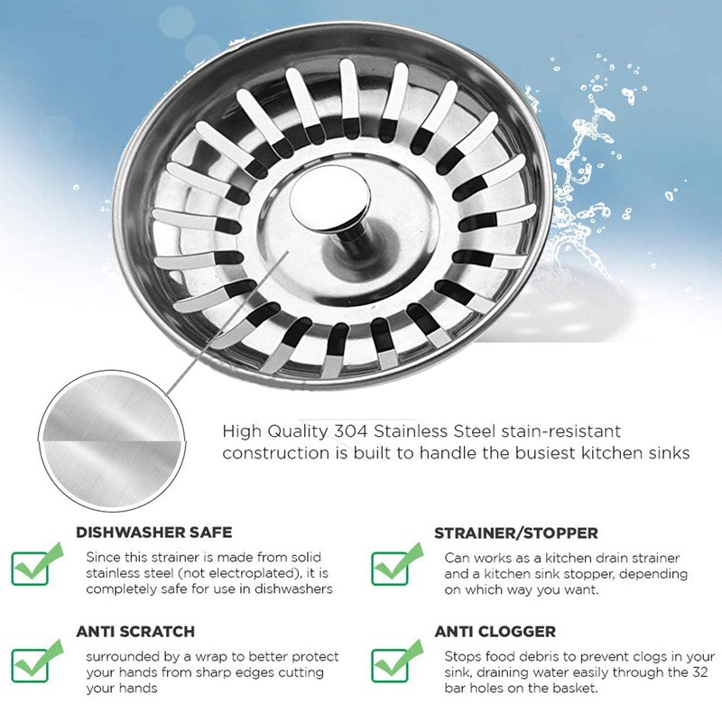 Tomario Kitchen Sink Strainer Plug Stainless Steel Thicken for Kitchen