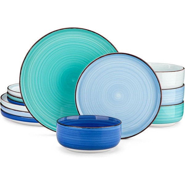 Unbranded Bonita Blue Dinnerware Set, 4 Person Plate and Bowl