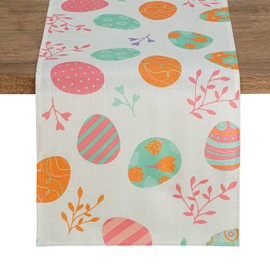 QINJIEJIE Table Runner Easter Linen Easter Egg Easter Decoration Washable Table Runner for Easter Party Room Home Kitchen Dining Table Festival Decoration 180 x 35 cm