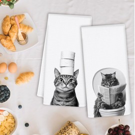 OSLYSOF Funny Cat Hand Towels Set of 2, Cat Gifts for Women, Cute Bathroom Decor, Cute Funny Bathroom Hand Towels, 16x24 Inch
