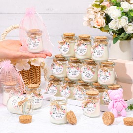 Threlaco 20 Pcs Flower Baby Shower Favors Party Candle Lavender Scented Glass Mason Jar Wax Candle Bulk for Guests Girl Boy Gender Reveal Party Gifts(Colorful)