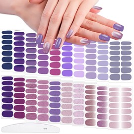 WOKOTO 20 Sheets Purple Nail Wraps for Women Solid Purple and Glitter Nail Polish Stickers Stick On Nail Polish Strips Gel Nail Strips Self Adhesive Fingernail Stickers for Nails with Nail File