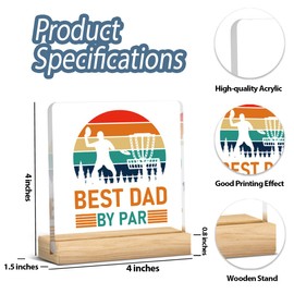 Disc Golf Dad Gifts from Daughter Son Fathers Day Birthday Gifts Disc Golf Player Gifts for Father Dad Husband Best Dad by Par Clear Acrylic Desk Decor Sign with Wood Stand for Home Office 4 X 4 Inch