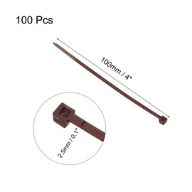 TA-VIGOR 100Pcs Nylon Cable Ties Brown, 100mm x 2.5mm Heavy Duty Secure Self-Locking Plastic Wire Zip Ties Wraps for Cable Management, Home, Garden, Office and DIY