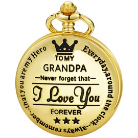 Tiong Grandpa Vintage Style Pocket Watch from Granddaughter Grandson to Grandpa Pocket Watch with Chain Christmas Birthday