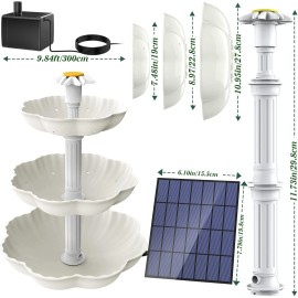 AISITIN Solar Fountain Bird Bath –3-Tier Design with 3.5W Pump for Outdoor Water Feature
