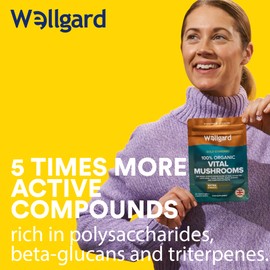 Wellgard Organic Mushroom Complex, Vital Mushrooms by Wellgard - Mushroom Powder with Lions Mane, Chaga, Reishi, Cordyceps, Shitake, Maitake, Made in UK